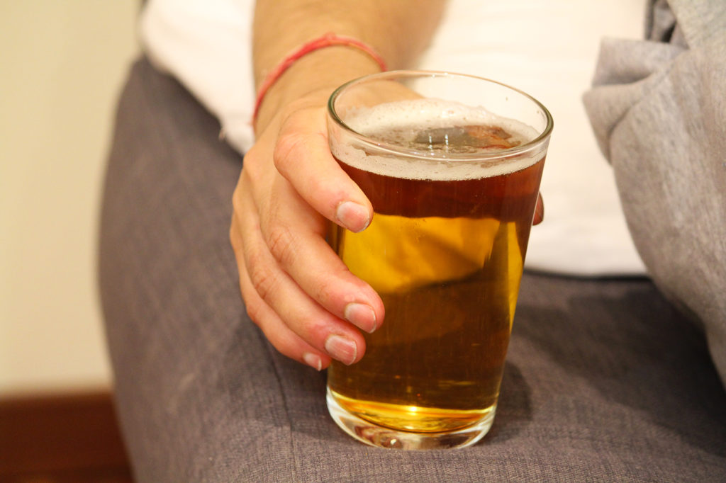 Glass of light beer at home